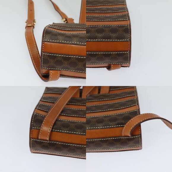 CELINE Macadam Canvas Backpack Pvc Leather Brown Gold - Picture 10 of 12